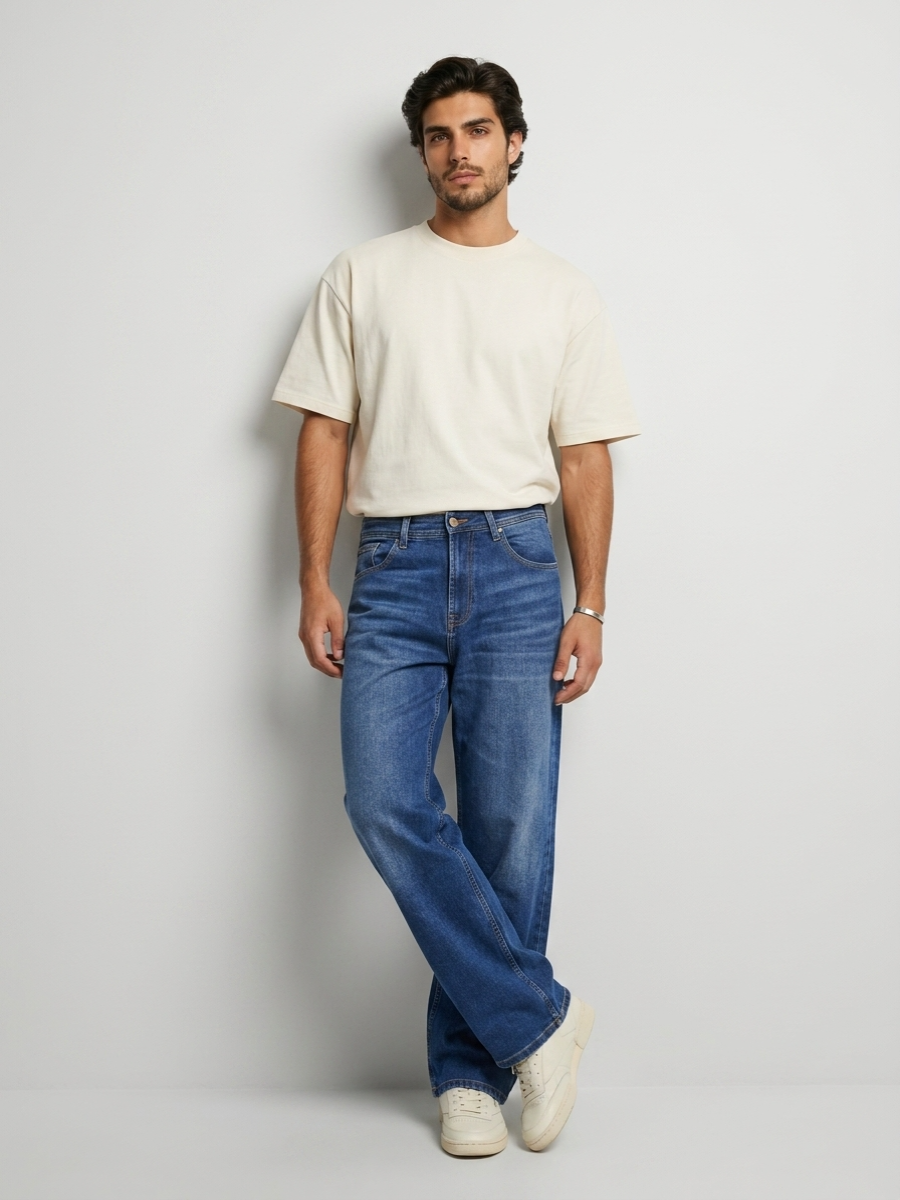 Men Ikemen Jeans Loose Fit Dark Blue Low Rise