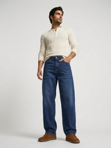Men Ikemen Jeans Loose Fit Dark Blue Low Rise