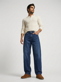Men Ikemen Jeans Loose Fit Dark Blue Low Rise
