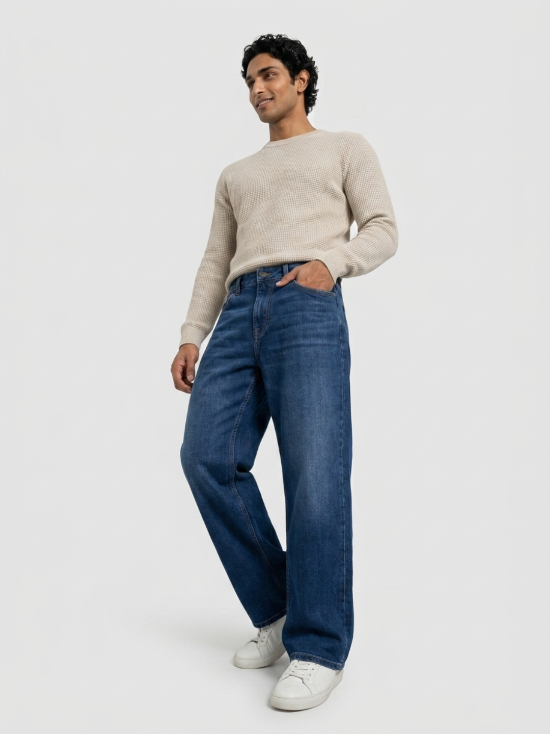 Men Ikemen Jeans Loose Fit Dark Blue Low Rise