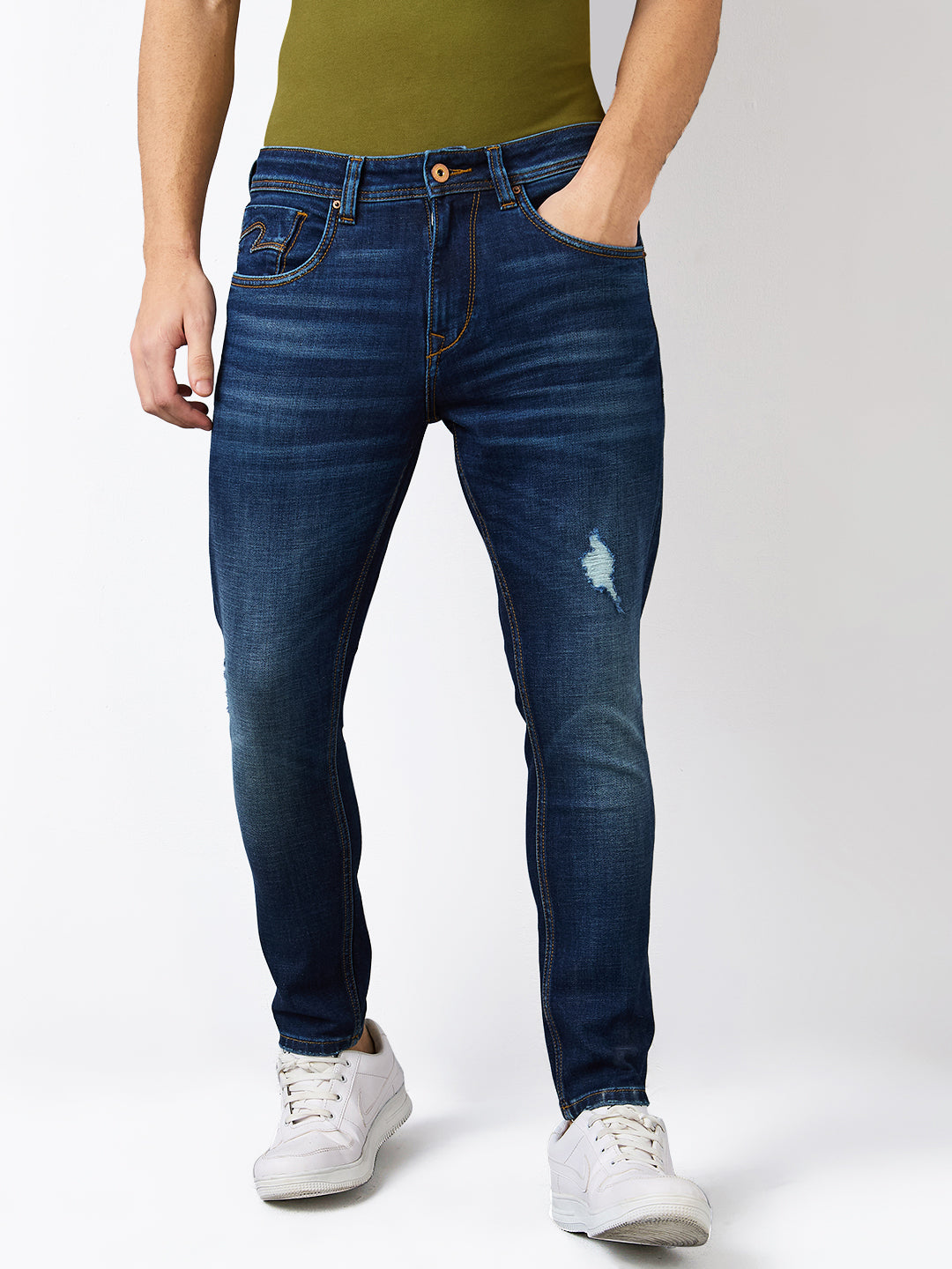 Spykar Slim Fit Mid Rise Cotton Stretch Jeans For Men