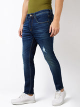 Men Jeans Slim Fit Dark Blue Mid Rise