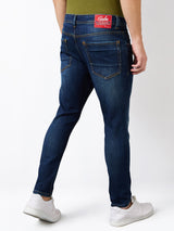 Men Jeans Slim Fit Dark Blue Mid Rise