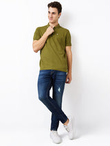 Men Jeans Slim Fit Dark Blue Mid Rise