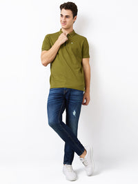 Men Jeans Slim Fit Dark Blue Mid Rise