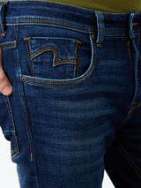 Men Jeans Slim Fit Dark Blue Mid Rise