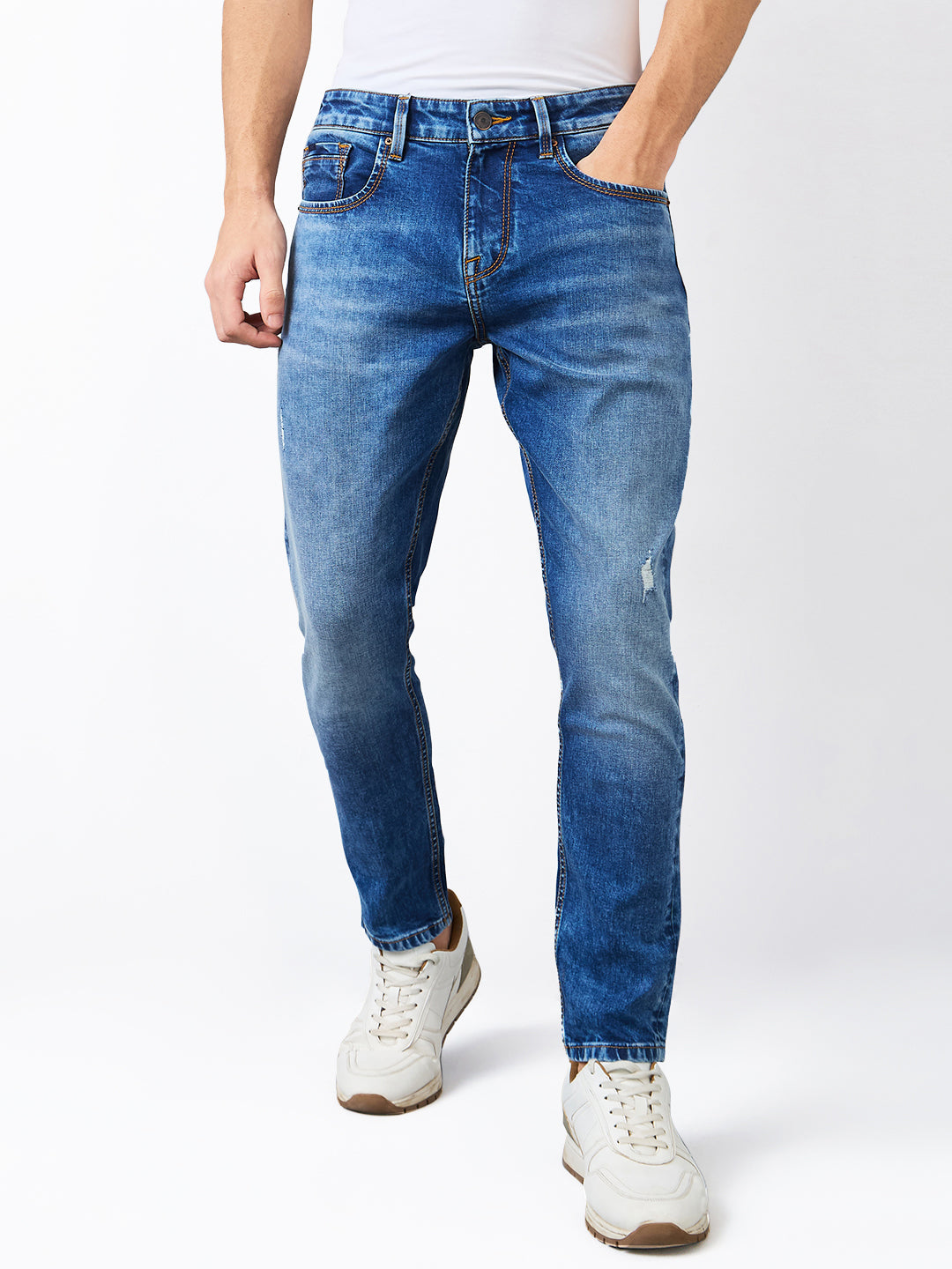 Spykar Slim Fit Mid Rise Cotton Stretch Jeans For Men