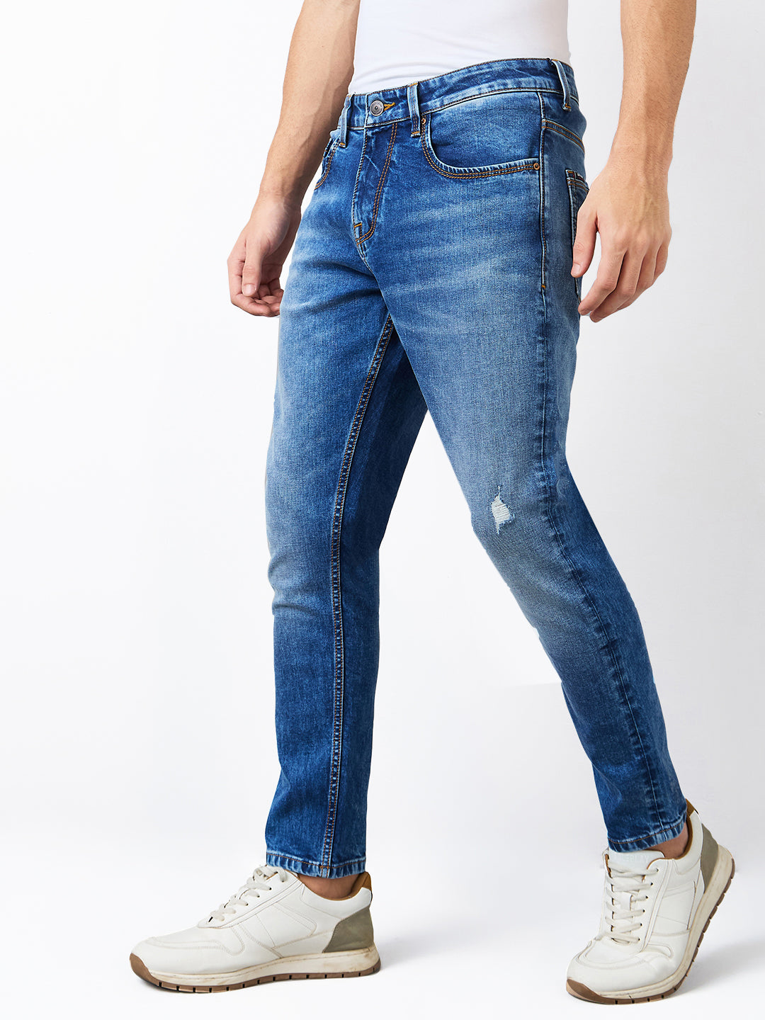 Spykar Slim Fit Mid Rise Cotton Stretch Jeans For Men