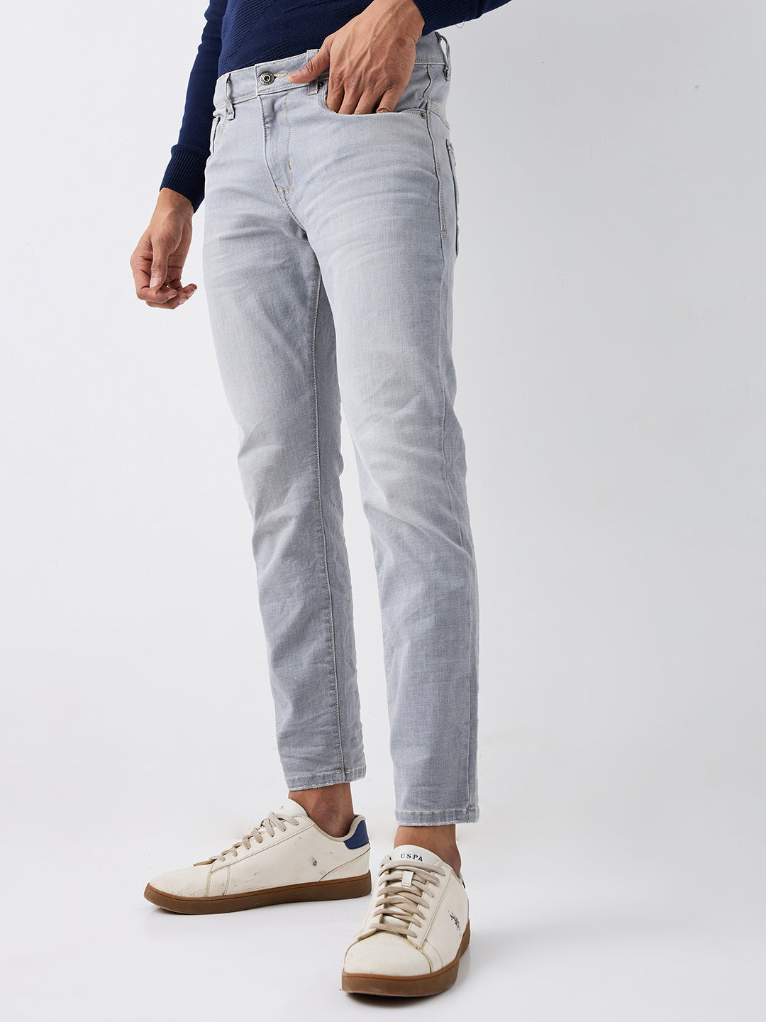 Spykar Grey Mid Rise Slim Fit Casual Jeans For Men