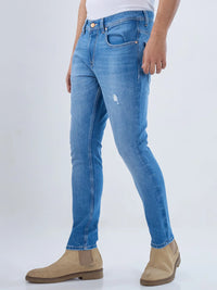 Men Jeans Slim Fit Mid Blue Mid Rise
