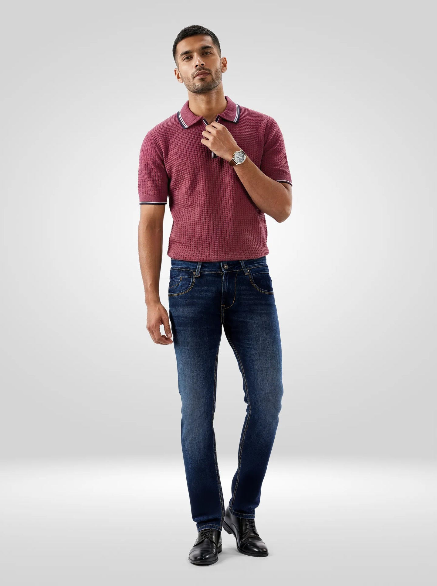 Men Kano Jeans Slim Fit Dark Blue Mid Rise