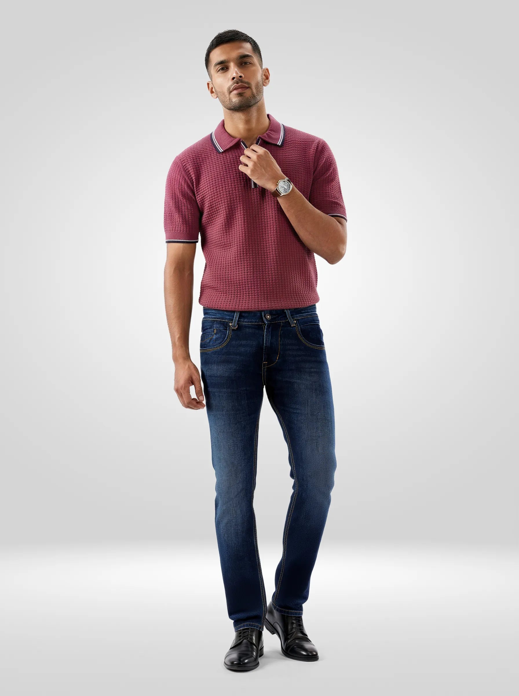 Men Kano Jeans Slim Fit Dark Blue Mid Rise