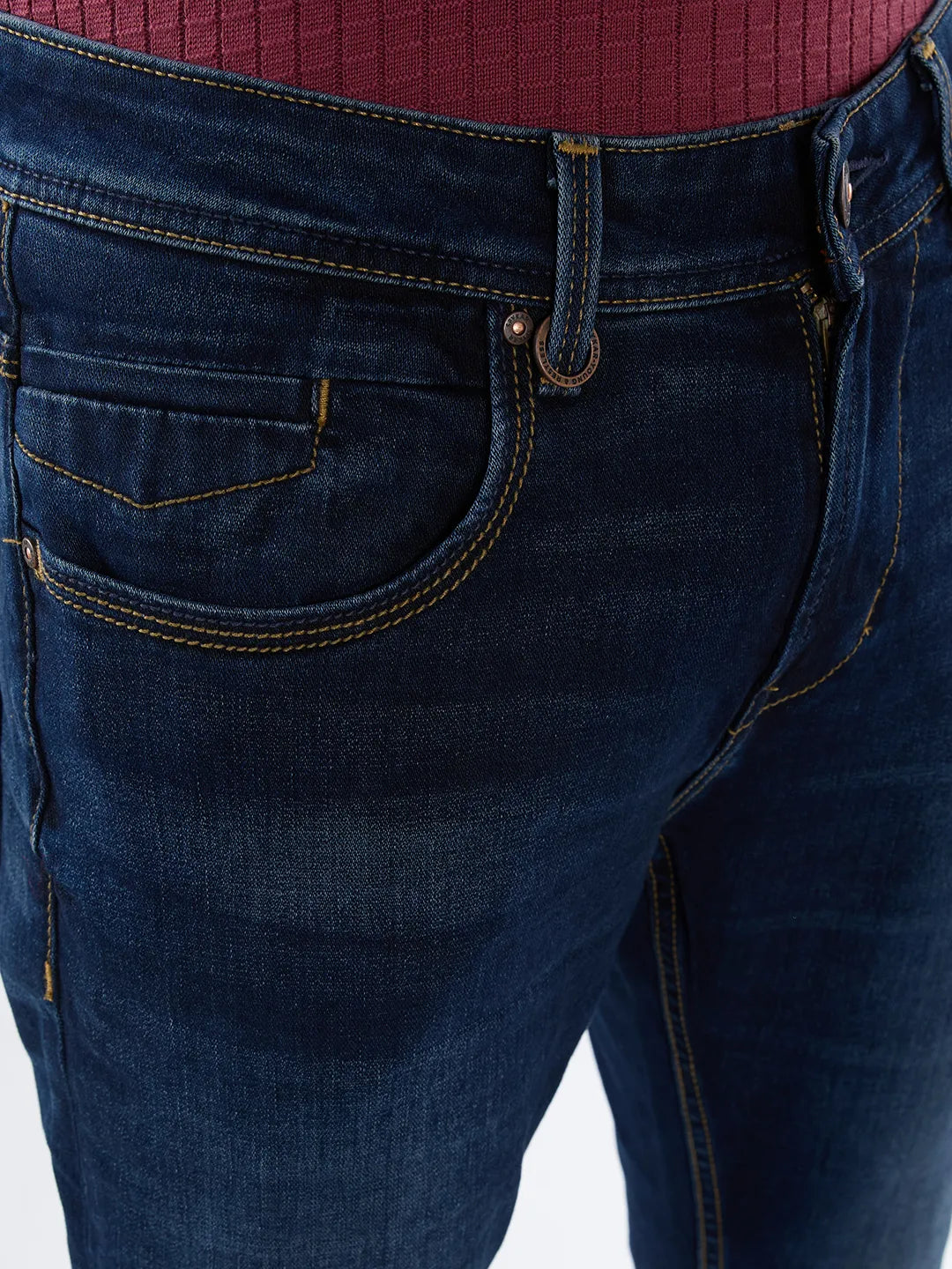Men Kano Jeans Slim Fit Dark Blue Mid Rise