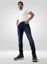 Men Jeans Slim Fit Dark Blue Mid Rise