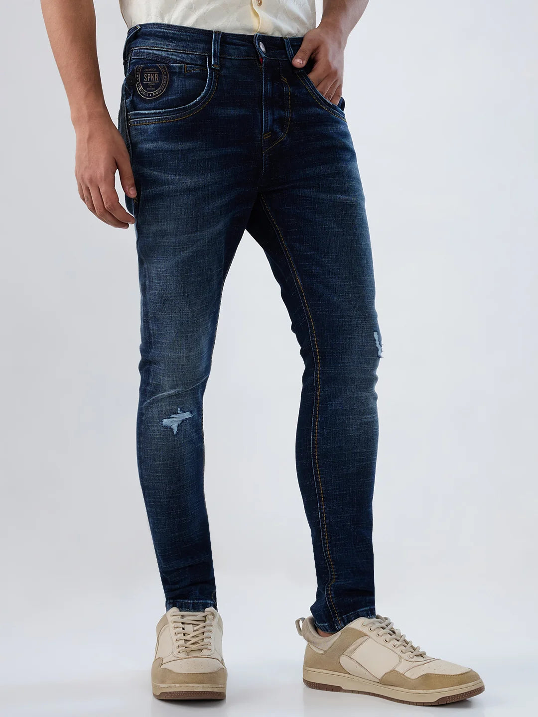Men Jeans Slim Fit Dark Blue Mid Rise