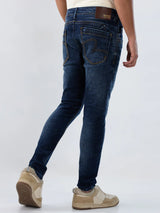Men Jeans Slim Fit Dark Blue Mid Rise