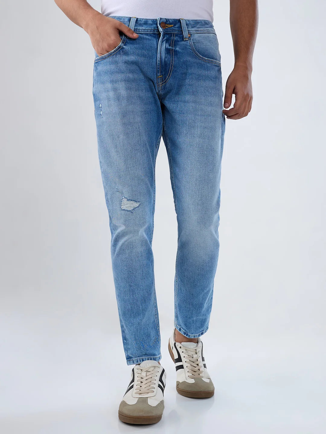 Men Jeans Slim Fit Light Blue Mid Rise