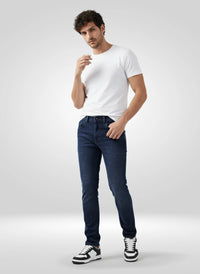 Men Jeans Slim Fit Dark Blue Mid Rise