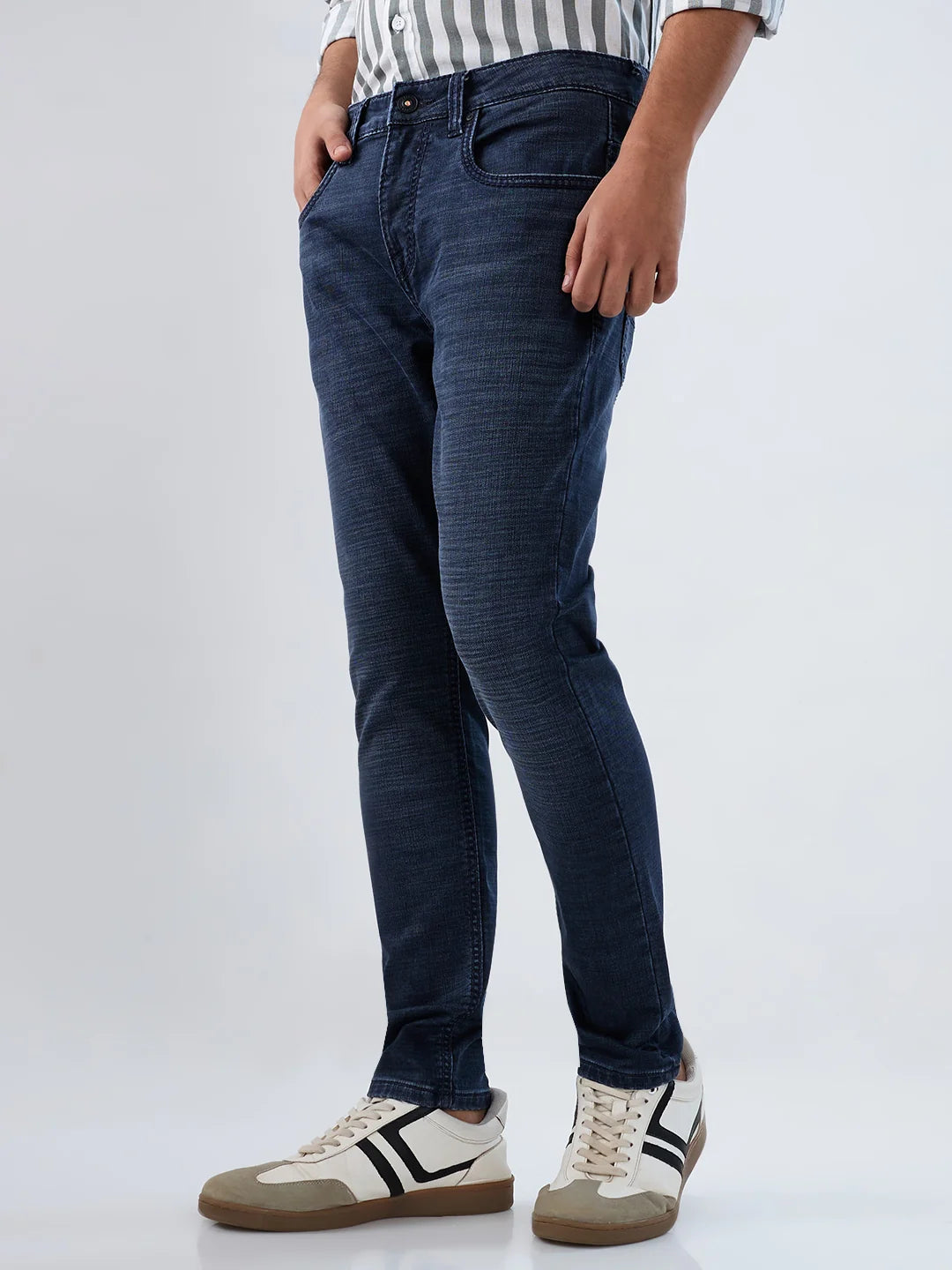 Men Jeans Slim Fit Dark Blue Mid Rise