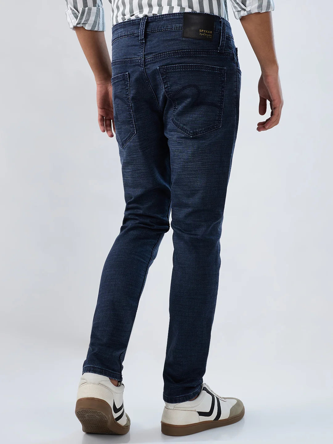 Men Jeans Slim Fit Dark Blue Mid Rise
