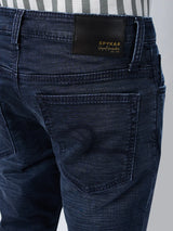 Men Jeans Slim Fit Dark Blue Mid Rise