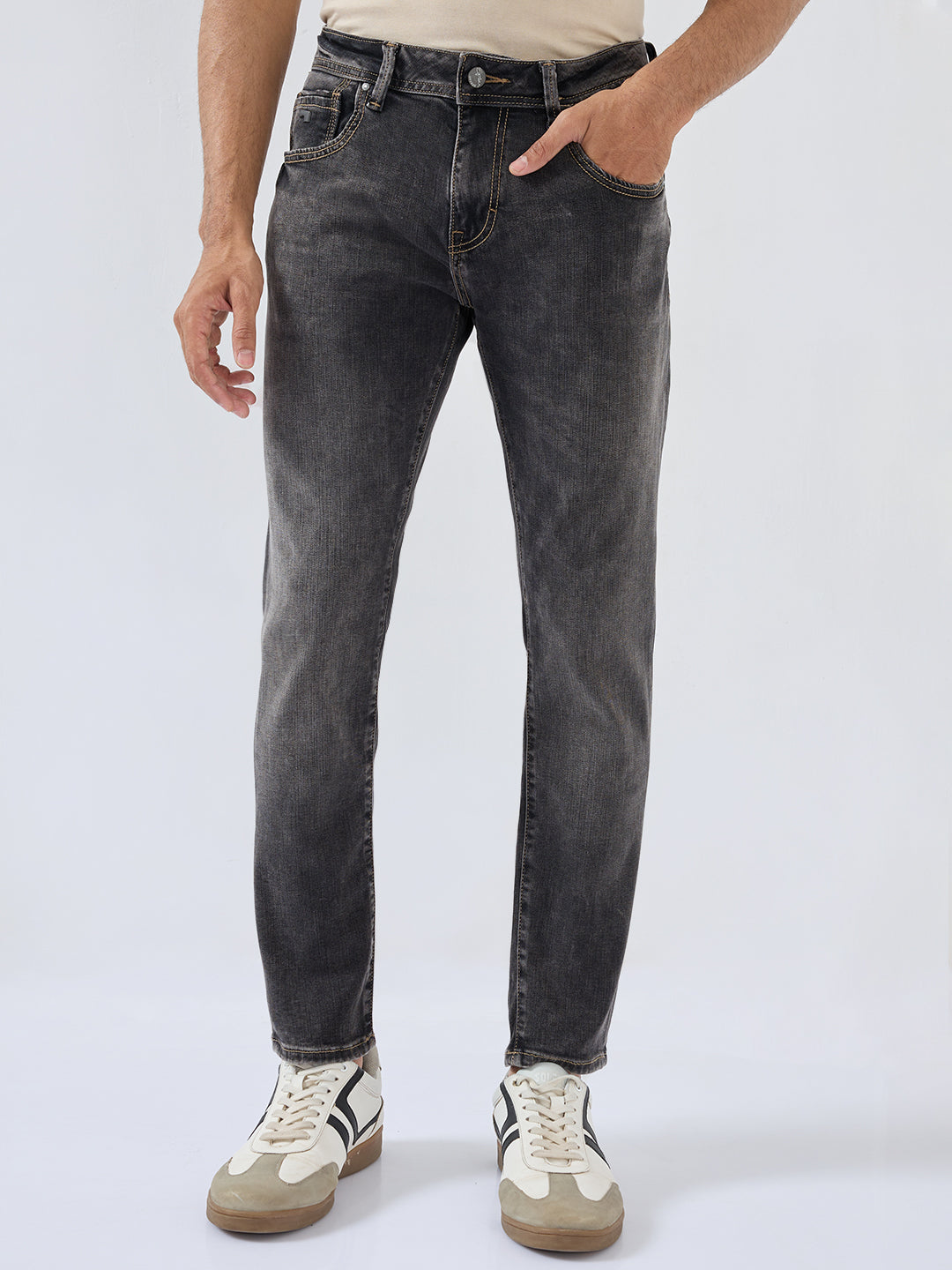 Men Kano Jeans Slim Fit Black Mid Rise