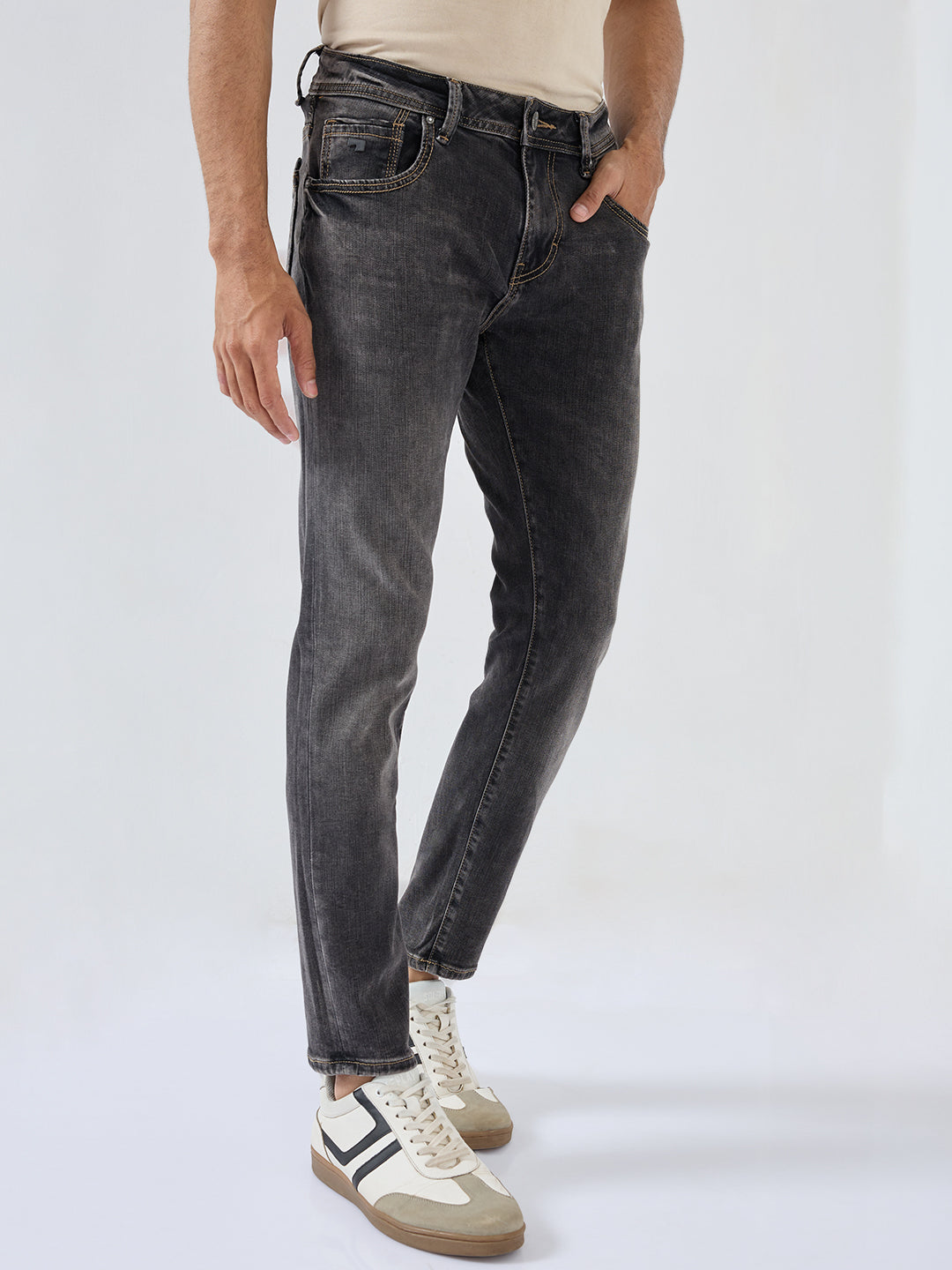 Men Kano Jeans Slim Fit Black Mid Rise