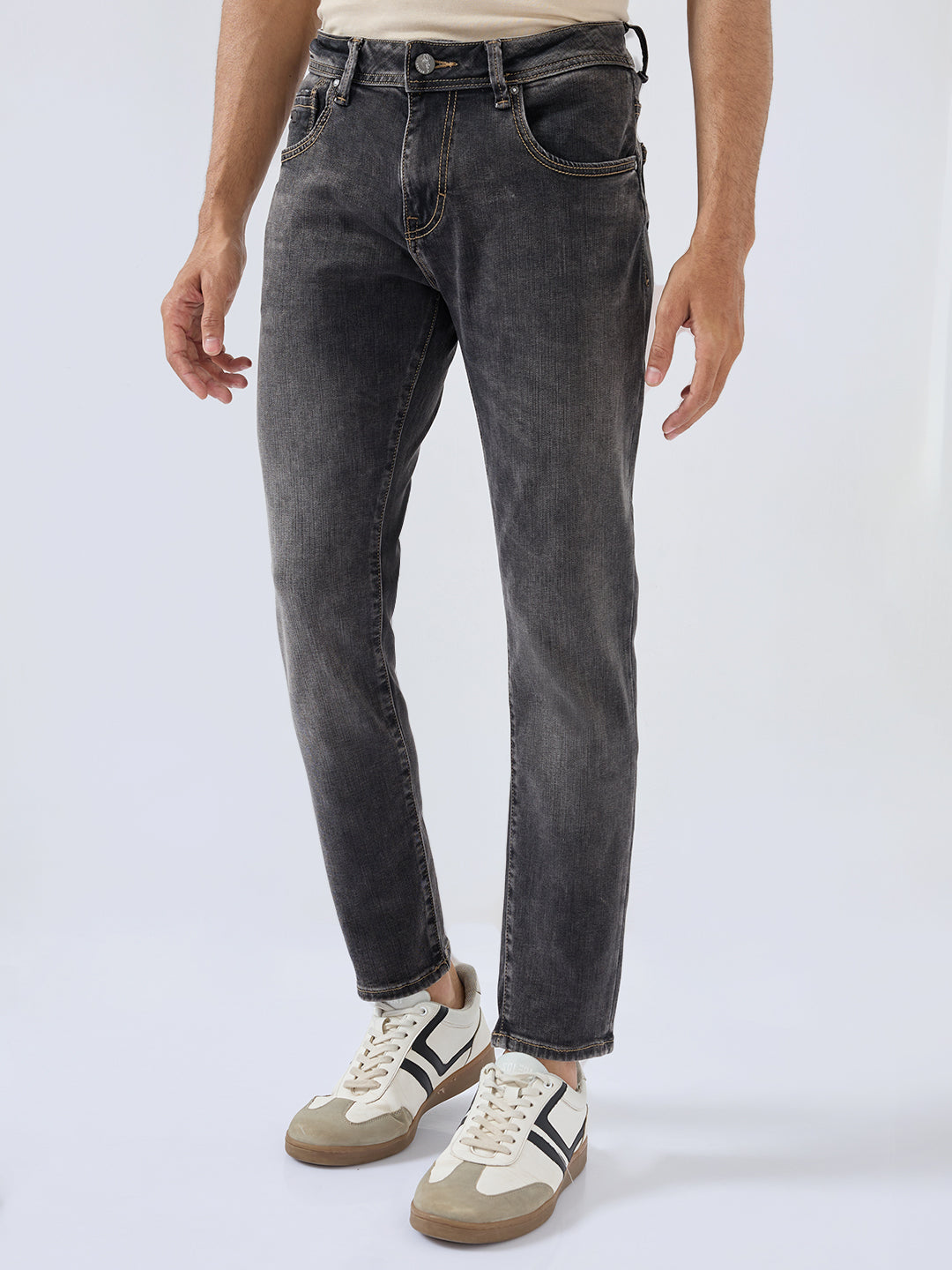 Men Kano Jeans Slim Fit Black Mid Rise