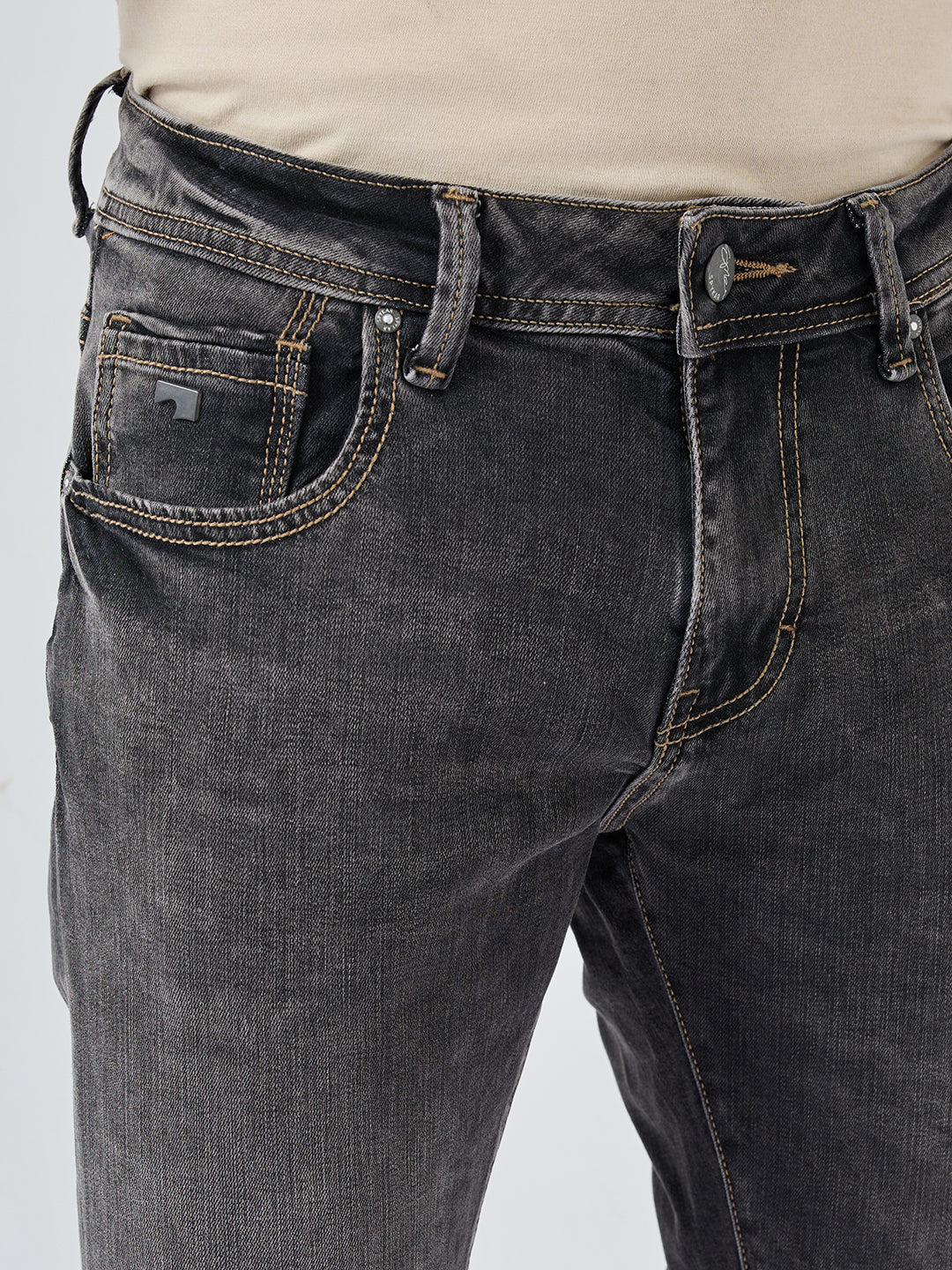 Men Kano Jeans Slim Fit Black Mid Rise