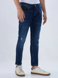 Men Jeans Slim Fit Dark Blue Mid Rise