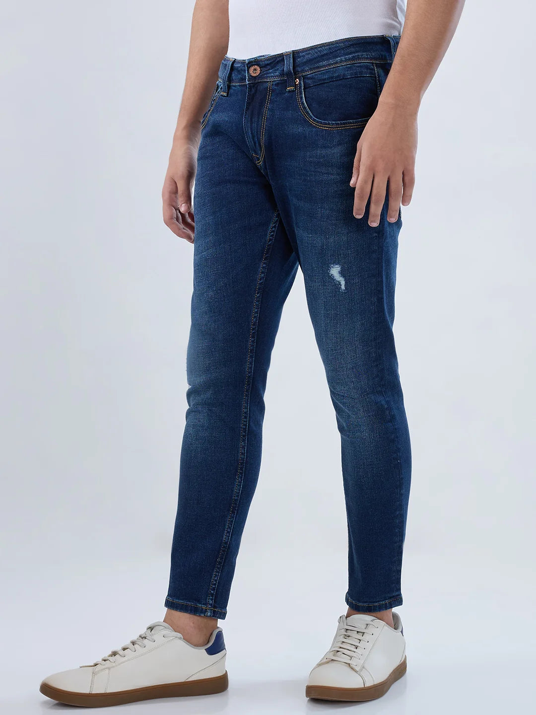 Men Jeans Slim Fit Dark Blue Mid Rise