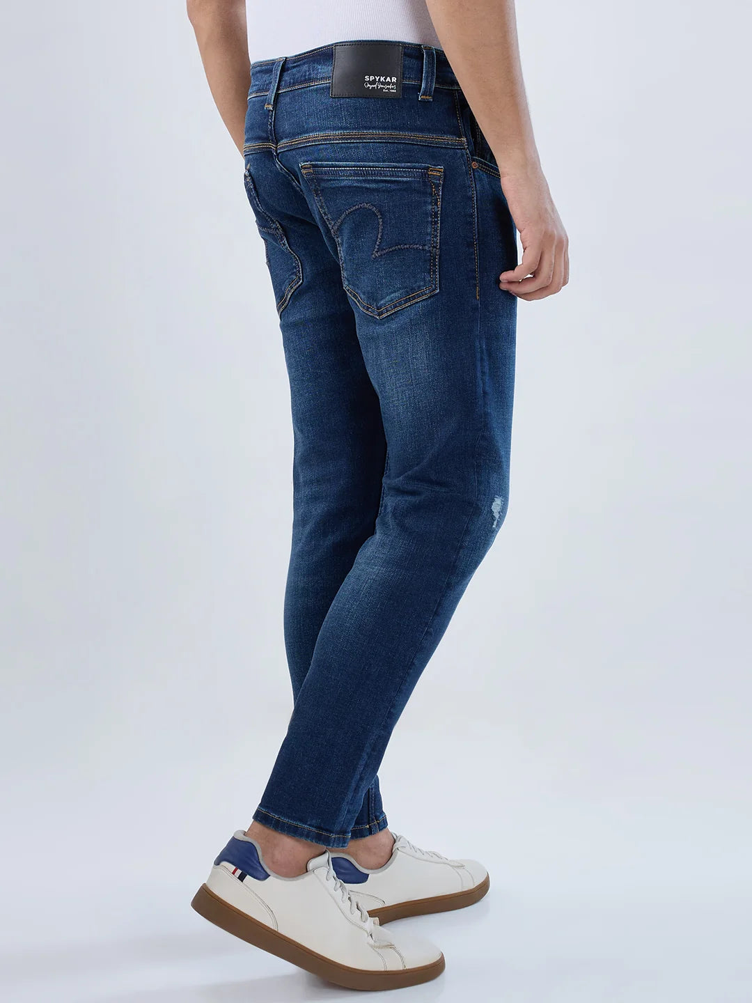 Men Jeans Slim Fit Dark Blue Mid Rise