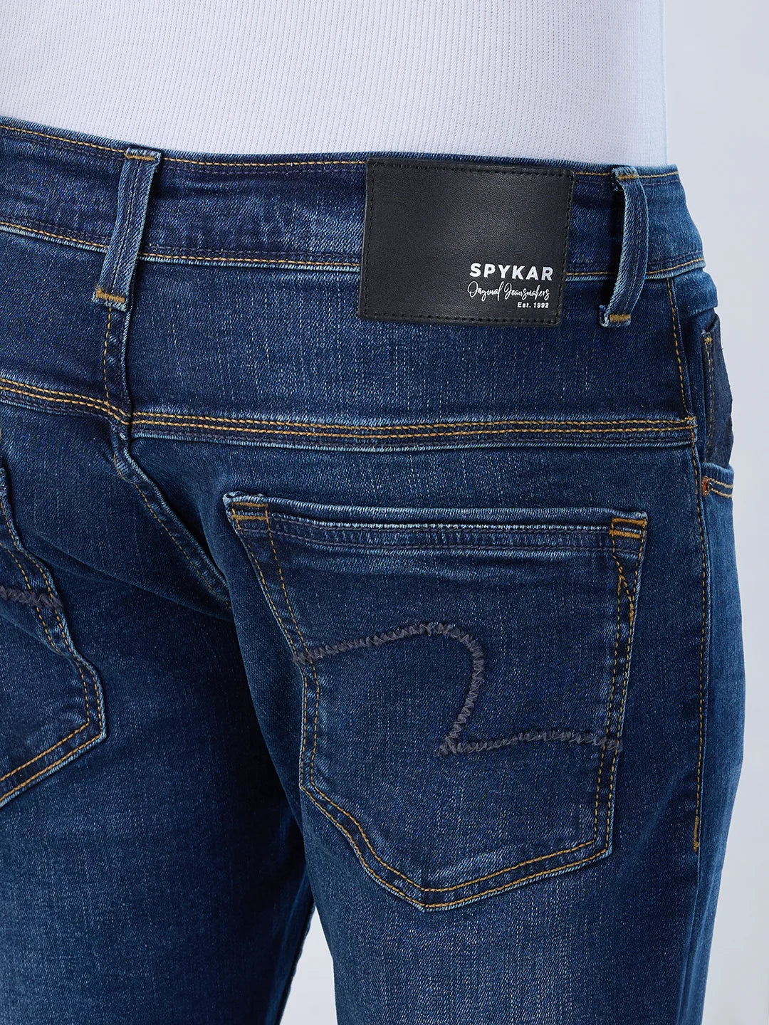 Men Jeans Slim Fit Dark Blue Mid Rise