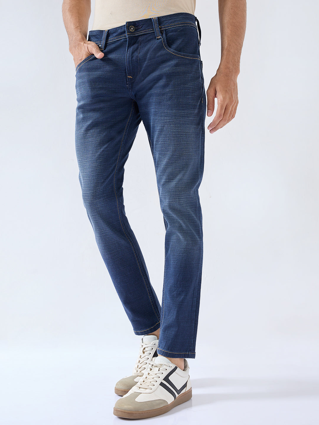 Men Kano Jeans Slim Fit Dark Blue Mid Rise