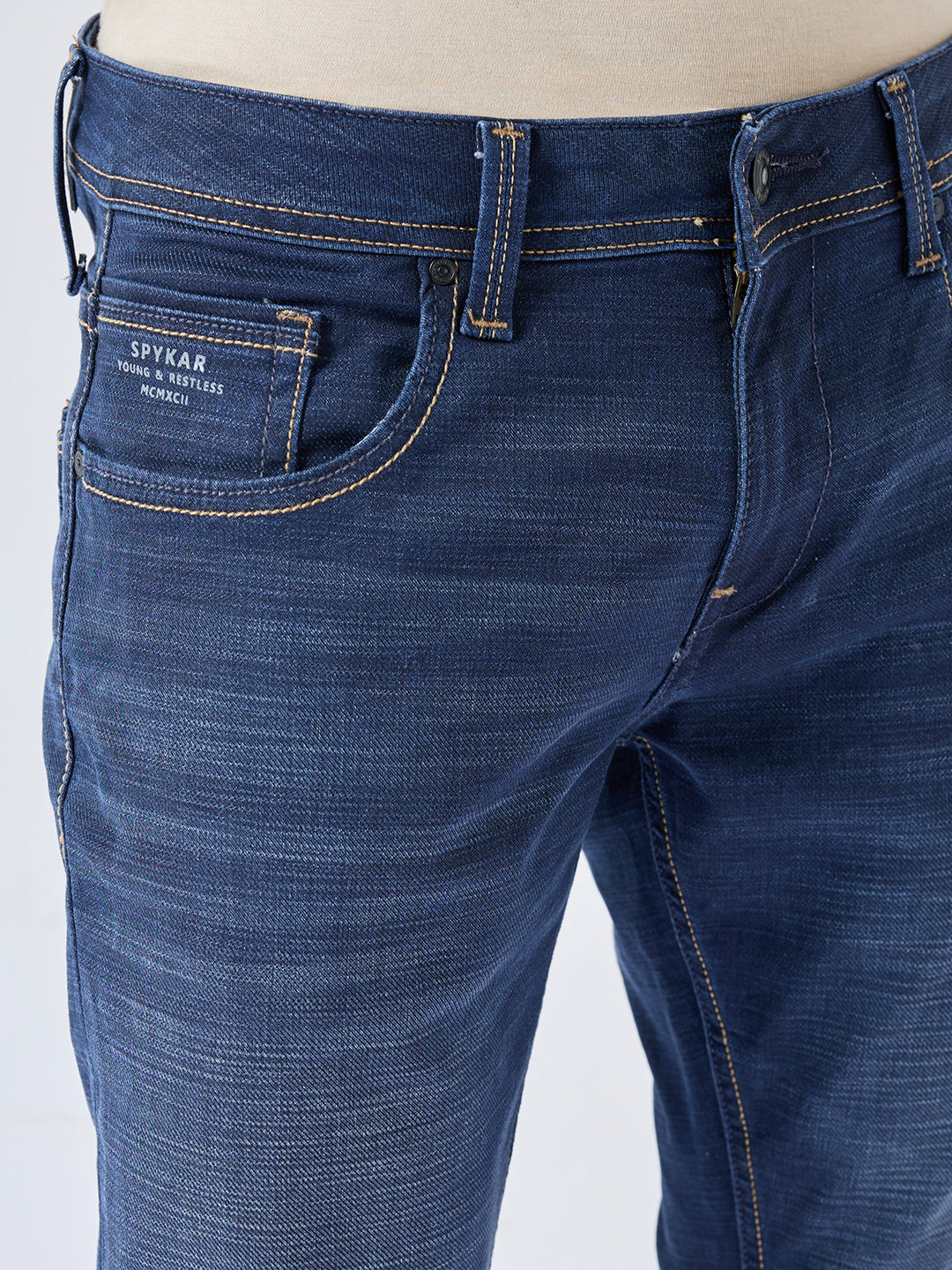 Men Kano Jeans Slim Fit Dark Blue Mid Rise