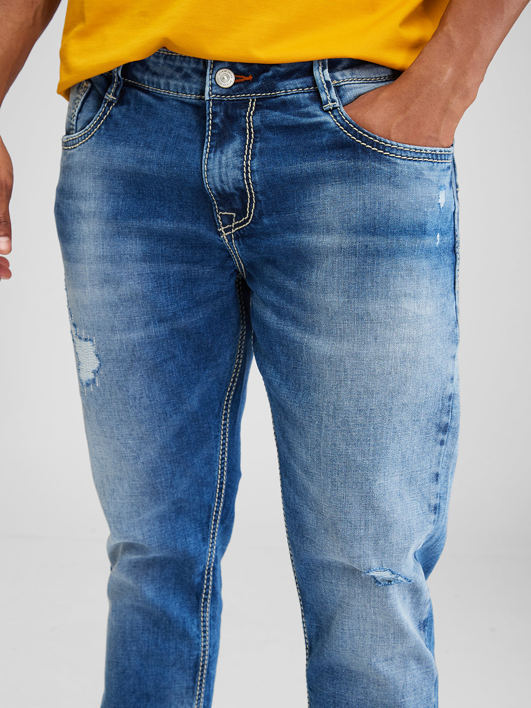 Spykar Blue Slim Fit Mid Rise Jeans For Men