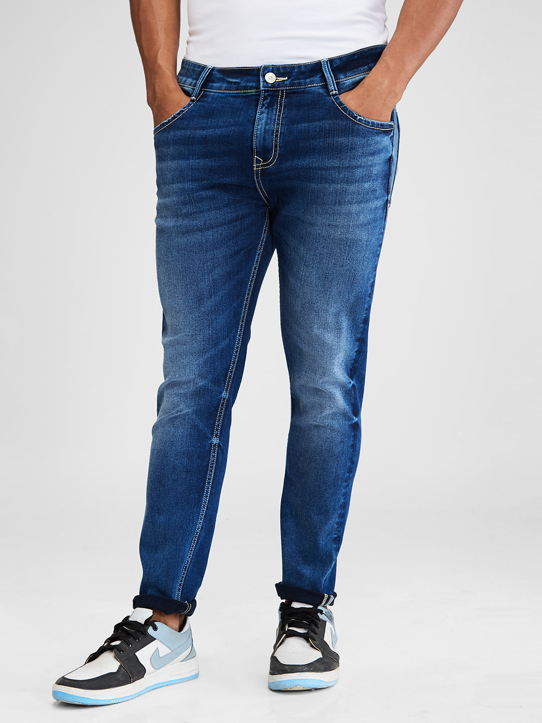 Spykar Blue Slim Fit Mid Rise Jeans For Men