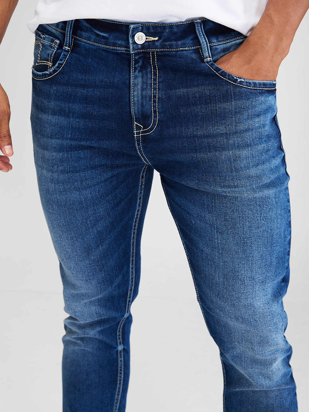 Spykar Blue Slim Fit Mid Rise Jeans For Men