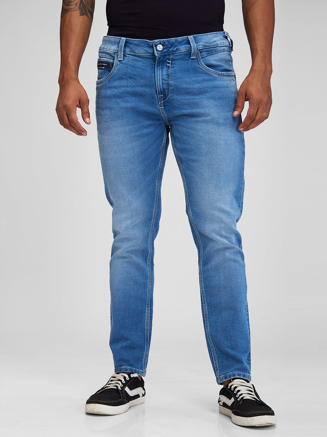 Spykar Blue Slim Fit Mid Rise Jeans For Men