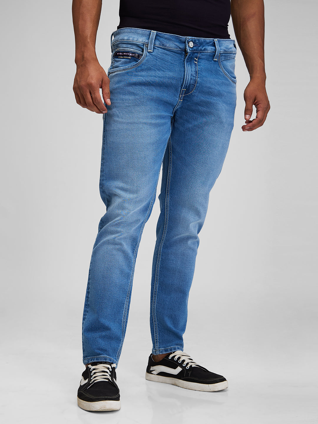 Spykar Blue Slim Fit Mid Rise Jeans For Men