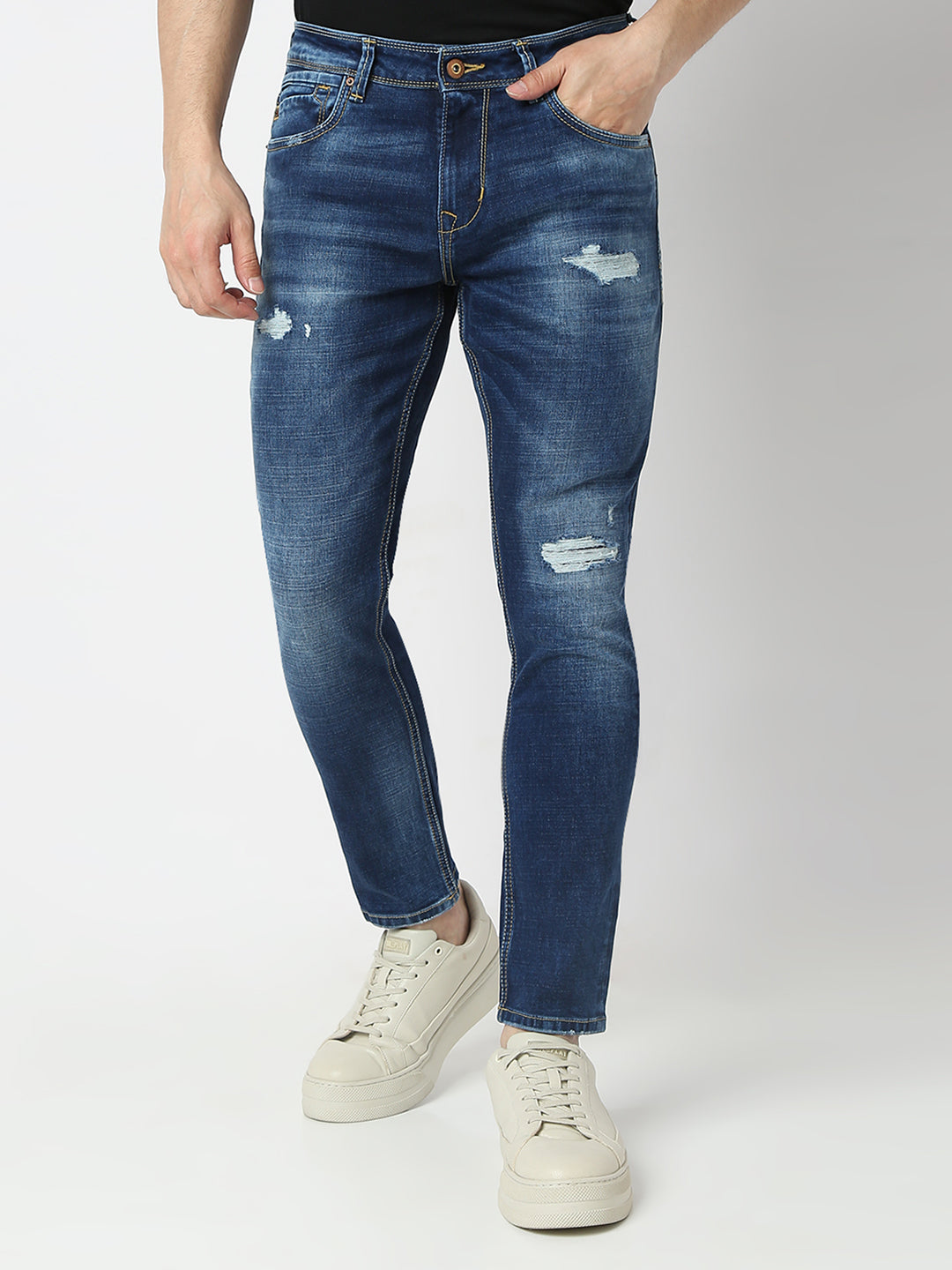 Spykar Mid Blue Slim Fit Mid Rise Jeans For Men