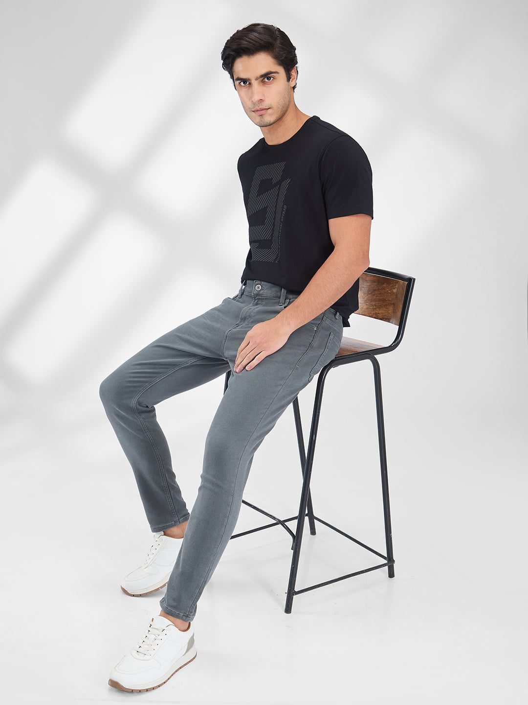 Spykar Gray Slim Fit Mid Rise Jeans For Men