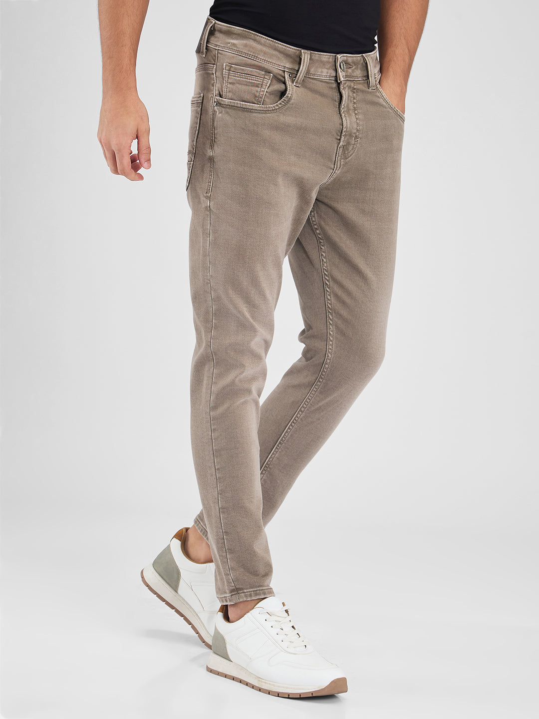 Spykar Brown Slim Fit Mid Rise Jeans For Men