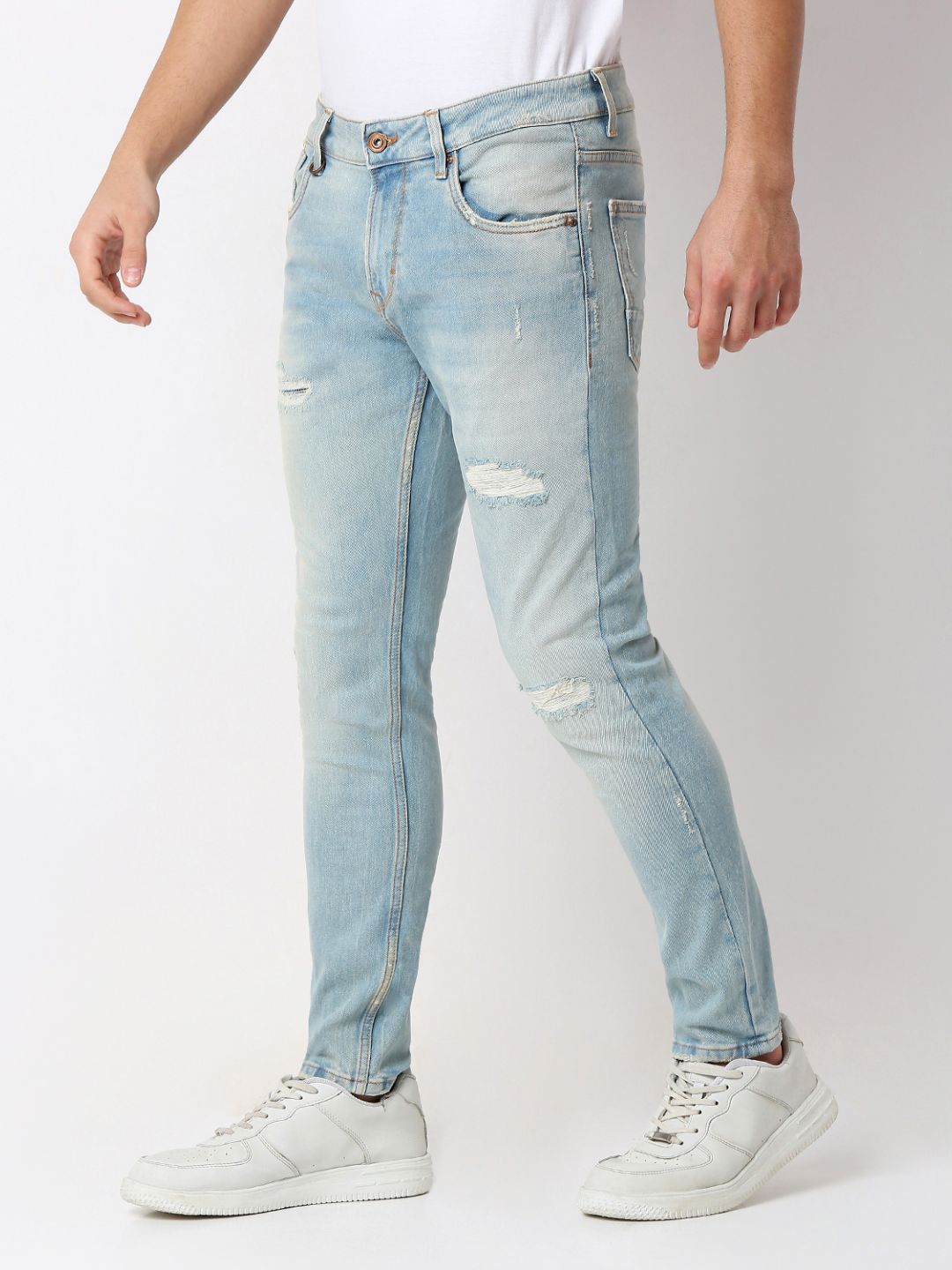 Spykar Light Blue Slim Fit Mid Rise Jeans For Men