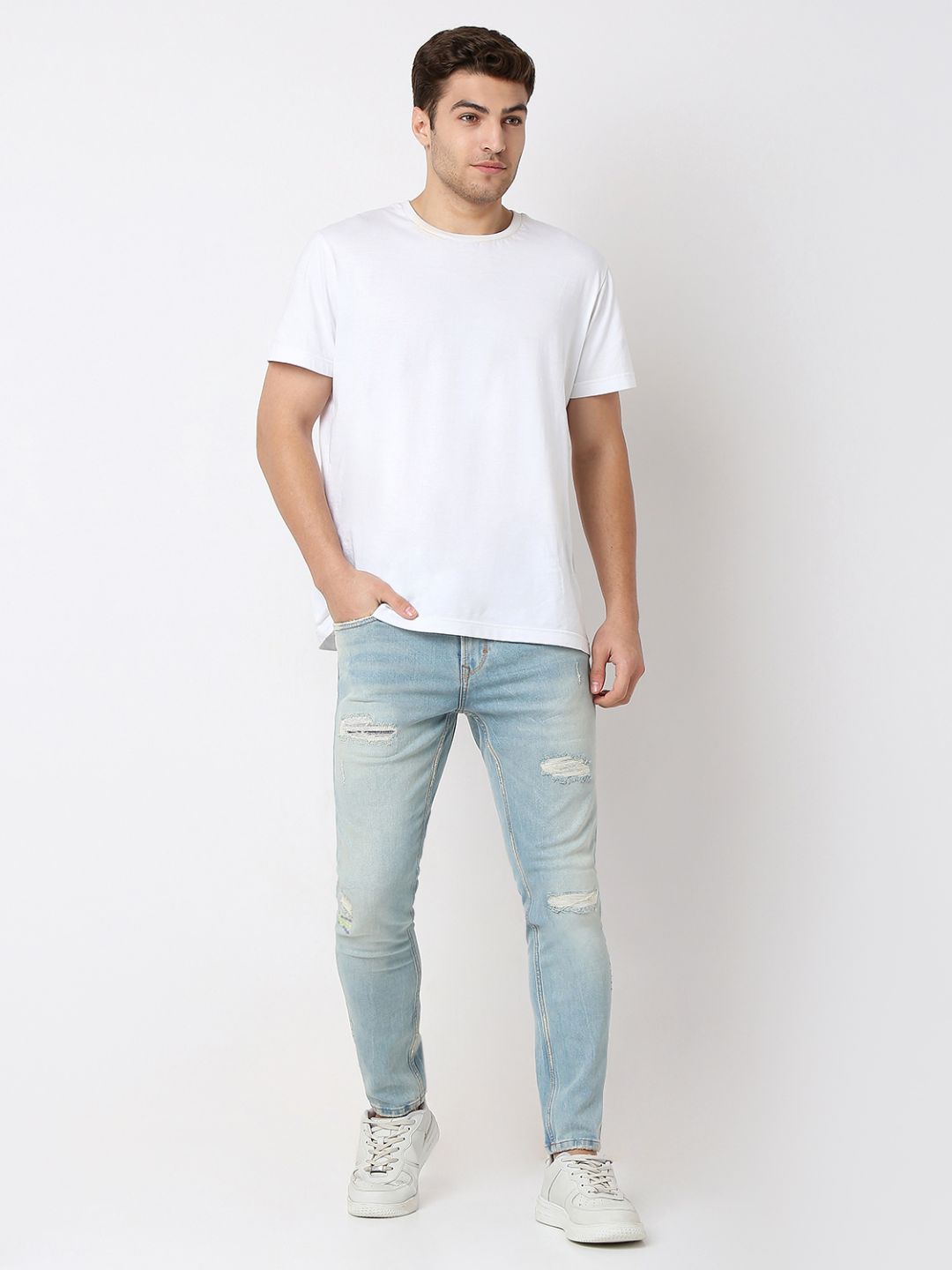 Spykar Light Blue Slim Fit Mid Rise Jeans For Men