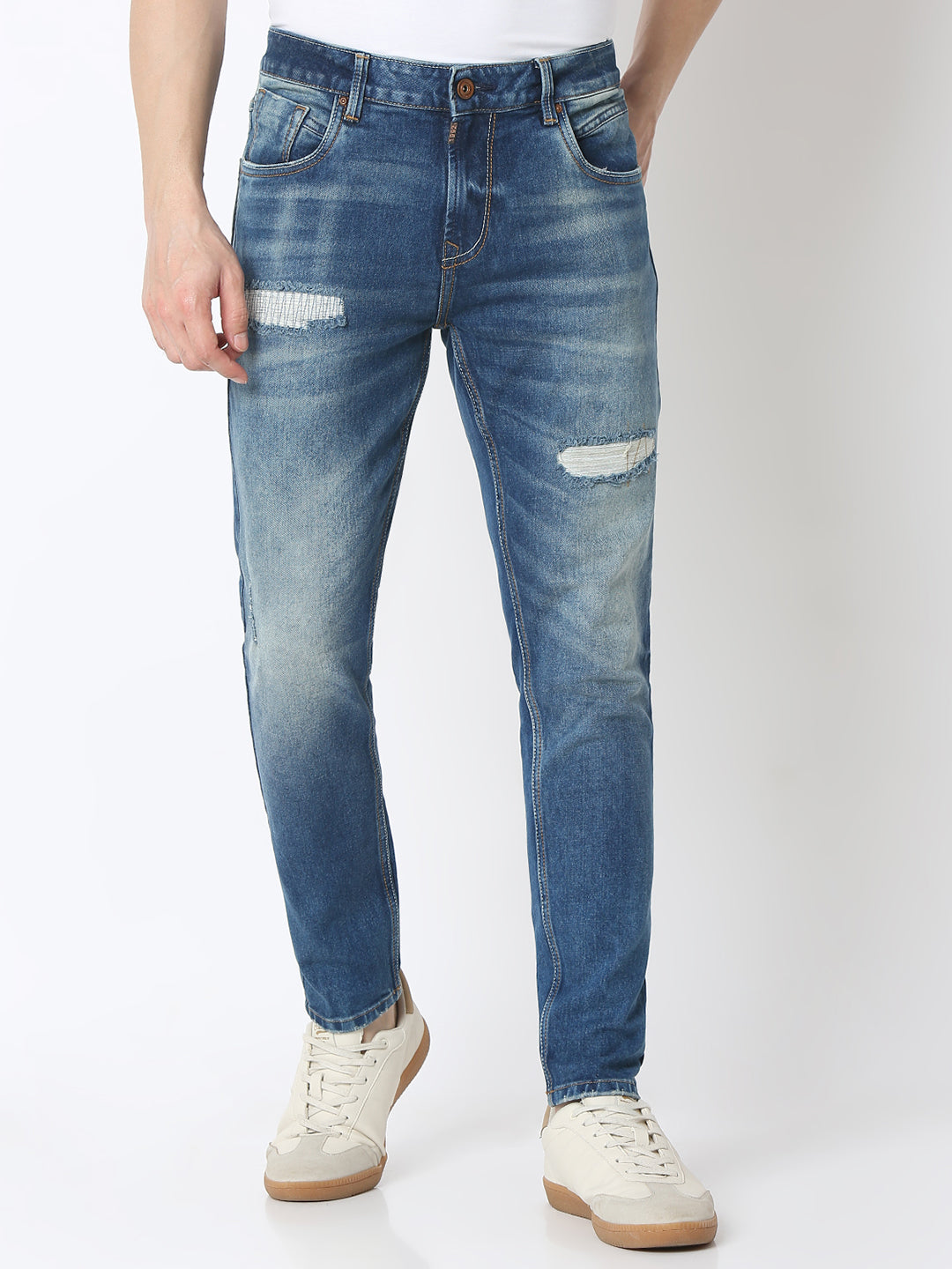 Spykar Mid Blue Mid Rise Slim Fit Jeans For Men