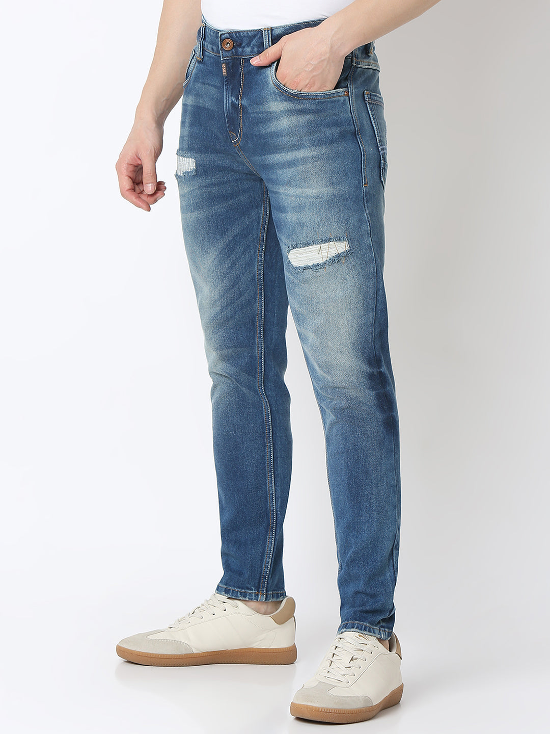 Spykar Mid Blue Mid Rise Slim Fit Jeans For Men