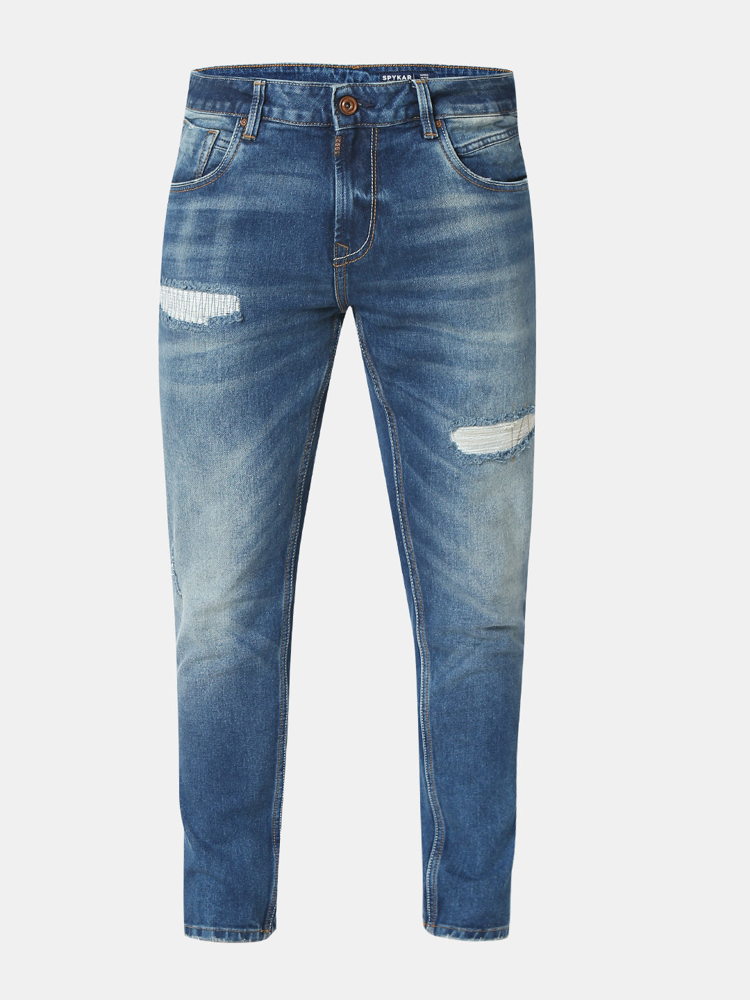 Spykar Mid Blue Mid Rise Slim Fit Jeans For Men