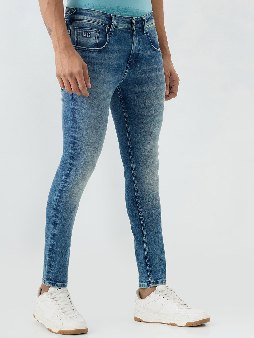 Spykar Mid Blue Slim Fit Mid Rise Jeans For Men