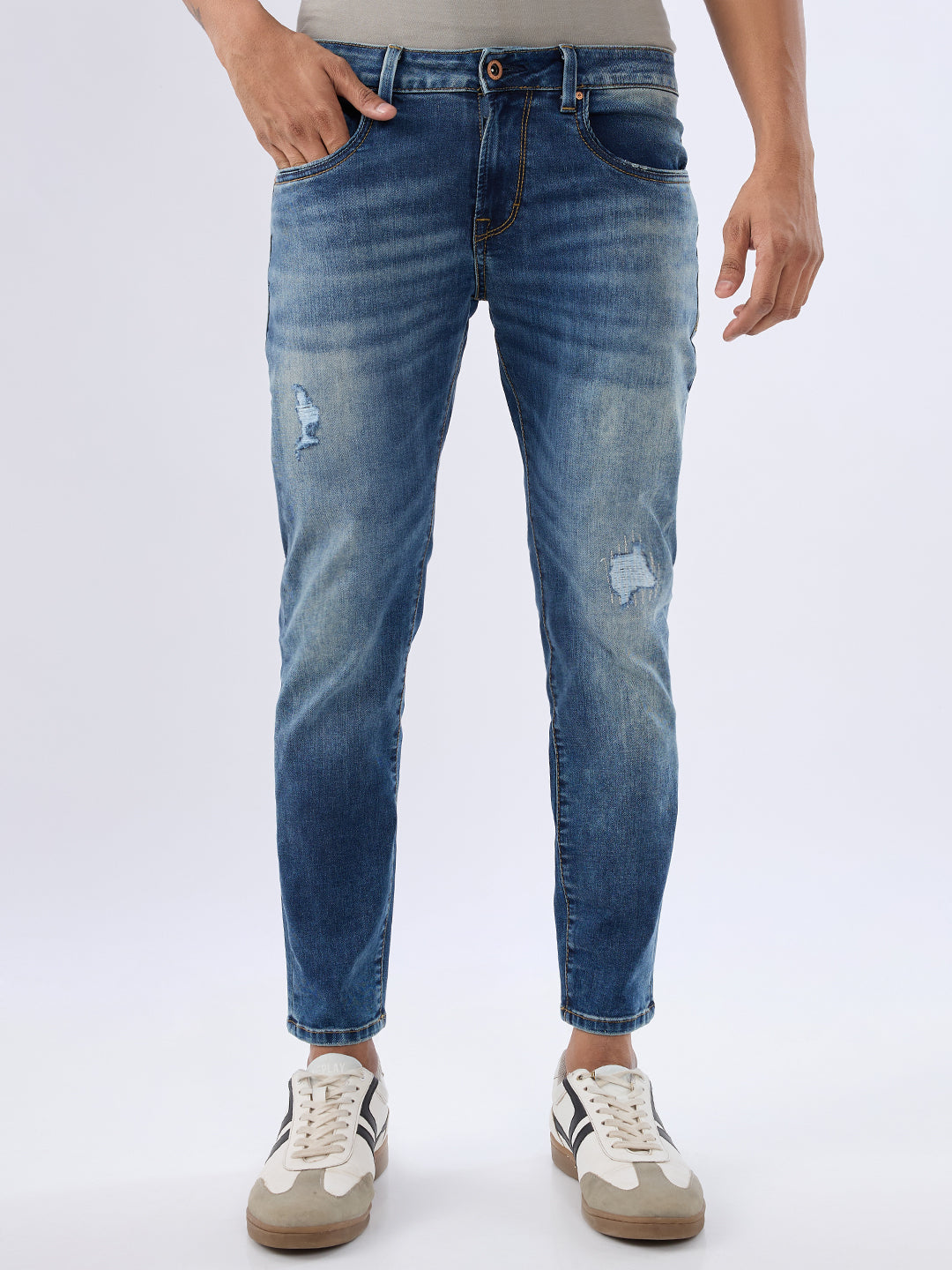 Men Kano Jeans Slim Fit Blue Mid Rise